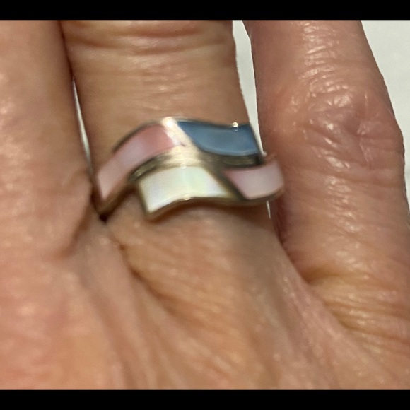 925 silver ring with pink, blue and white stones. - Picture 2 of 4